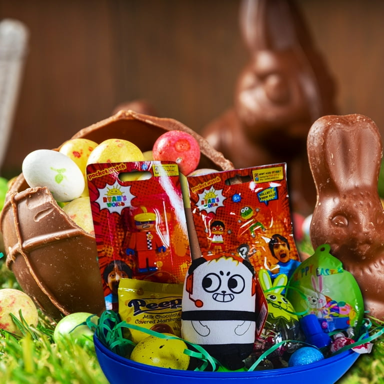 Happy Easter Basket Pre Filled Surprise Jumbo Egg w Ryan s World Combo Panda Plush Toy Kids Balloon Eggs Peeps Candies Reusable Plastic Egg Shaped