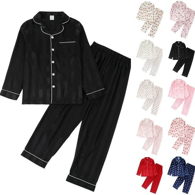 zaveiop Pajamas Set for Girls Plaid Long Sleeve Lounge Set Button Down Pj Sets (Pink, 9-10 Years)