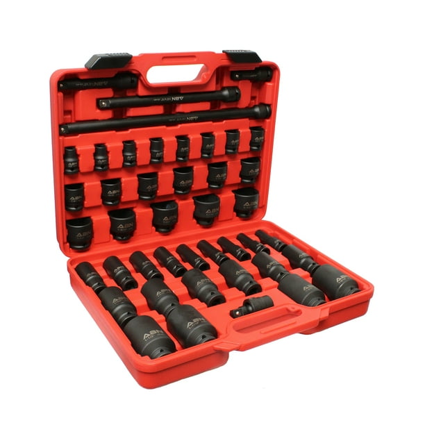 ABN 1/2" Inch Drive Impact Socket Set with Extensions & Swivel Joint