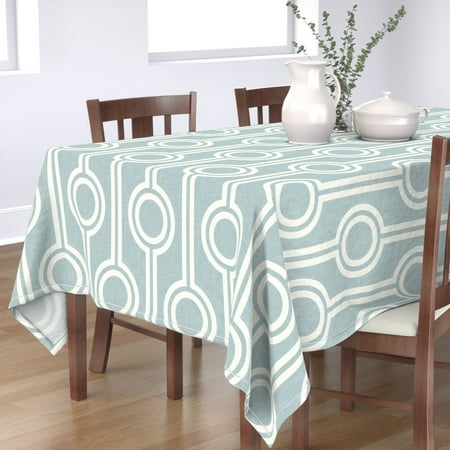 

Cotton Sateen Tablecloth 70 x 144 - Beach House Geometric Light Blue Coastal Preppy Print Custom Table Linens by Spoonflower