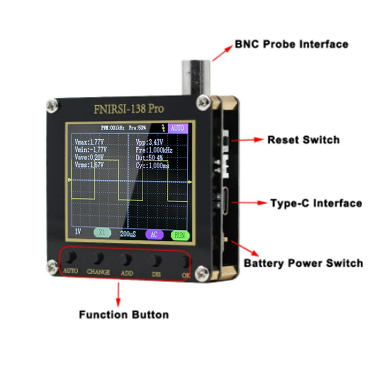 FNIRSI 138pro Handheld Portable Oscilloscope 2.4 inch Display Multi-function Digital Oscilloscope One Button Auto Adjust PWM Waves Output Singles