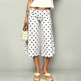 thumbnail image 4 of RUTAYY Women's Pants Cropped Wide Leg Polka Dot Fold Over Waist Loose Stretch Casual Trousers White, 4 of 5
