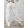 thumbnail image 2 of Women's Drawstring Elastic Waist Cargo Pants, Loose Fit Wide Leg Cuffed Trousers with Pockets for Everyday, Casual & Streetwear, 2 of 4