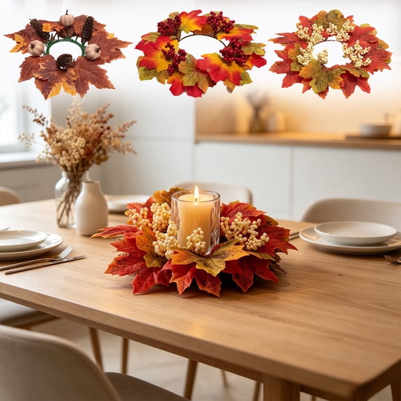 Artificial Flowers Warm Fall Decorations for Home Multicolor 10.2in Fake Hydrangea Silk Flowers for Decoration Sunflower Maple Candle Ring for Thanksgiving Table by Xuniizn