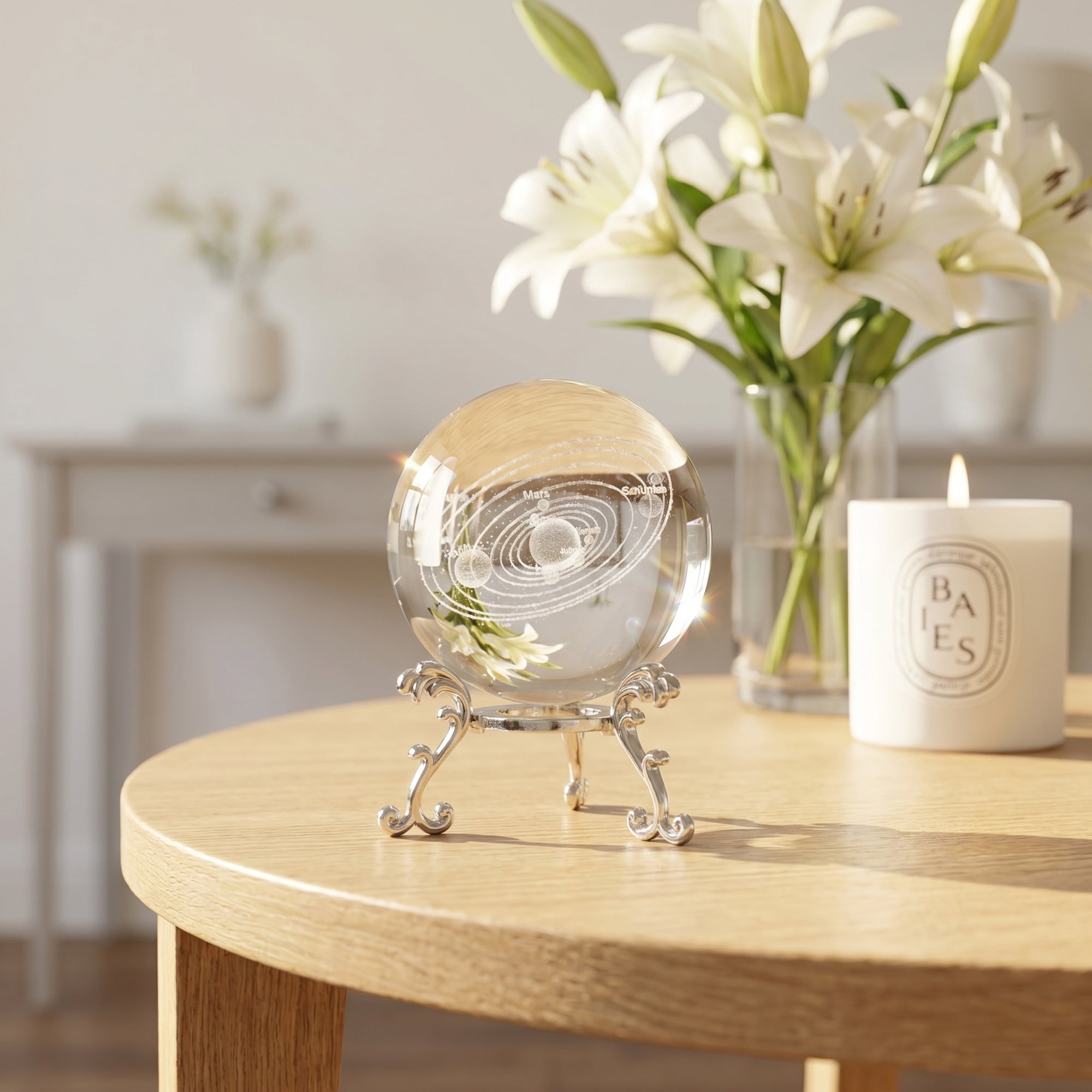 Unique Bargains Crystal Ball Figurine 3D Glass Paperweight with Base Clear Style C
