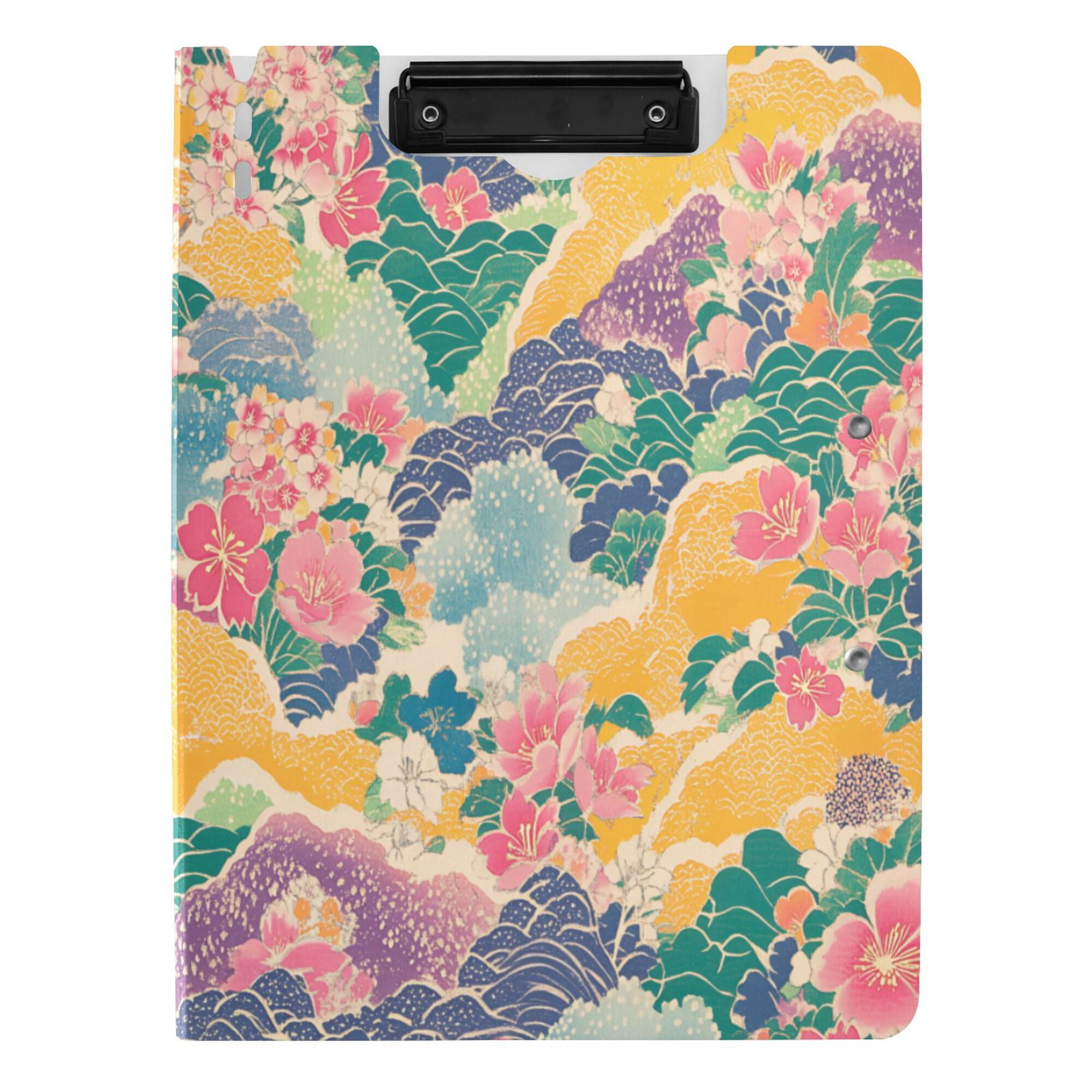 FORMRS A4 Clipboard Folder with Pen Holder Horizontal Foldable School Office Binder, Yellow Floral Wave