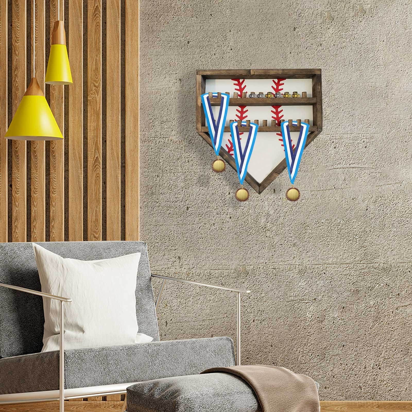 Baseball Home Plate Championship Ring Display – 24-Slot Wall Mounted Medal Holder – Sports Memorabilia Organizer | Personalized Man Cave Baseball Decor (Rings & Medals Not Included)