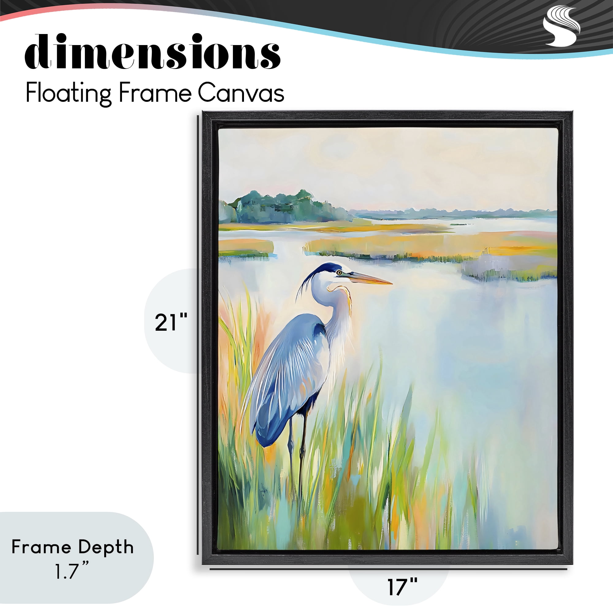 Stupell Industries Heron Perched in the Grass Black Framed Floater Canvas Wall Art, design by Creative Studio
