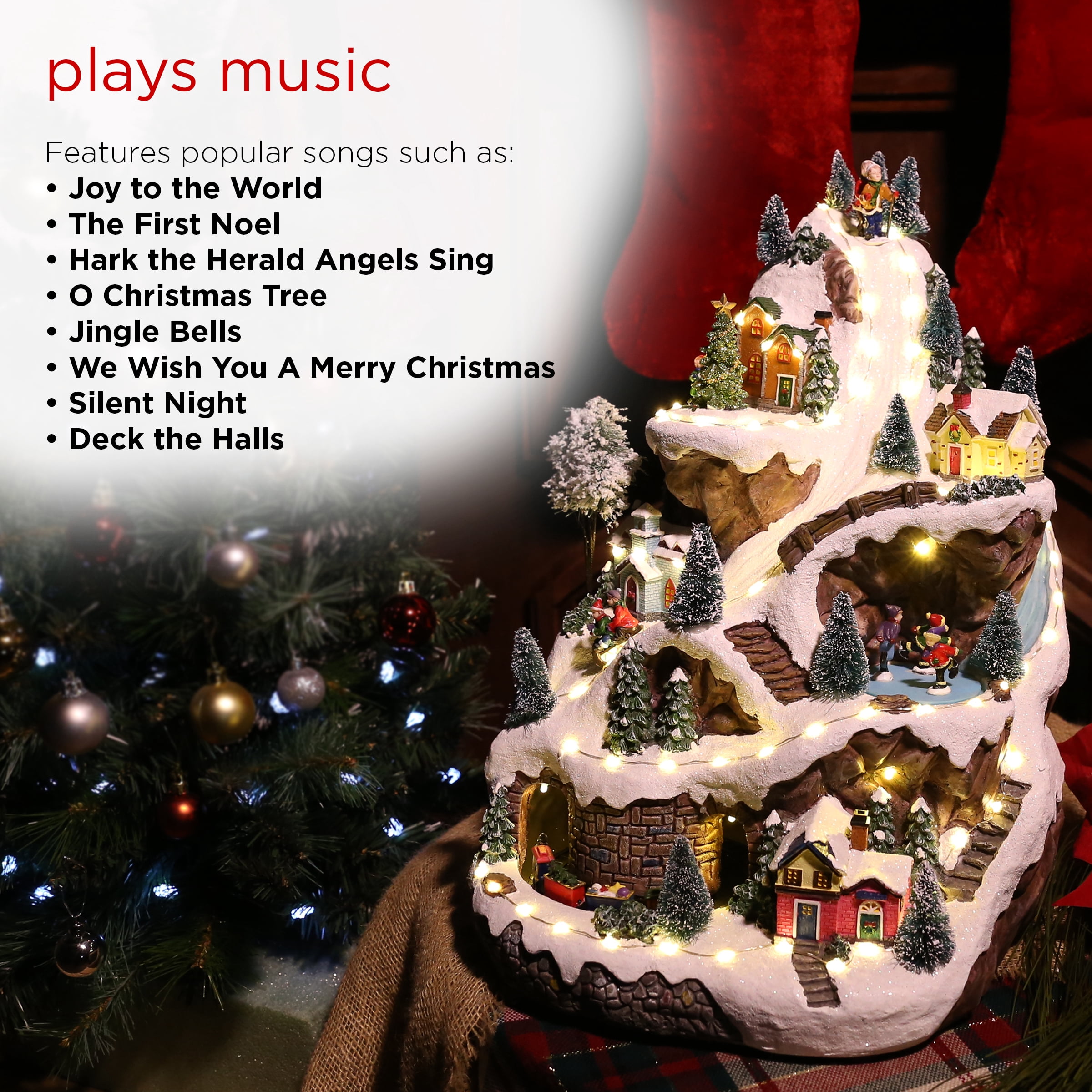 Alpine Corporation Animated Winter Wonderland Set with LED Light and Music