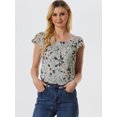 thumbnail image 2 of Blusa En Capas Allegra K Manga Corta Volantes Gasa Cuello Cuadrado Mujer Floral Gris XS, 2 of 6
