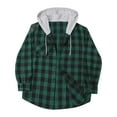 thumbnail image 6 of Flannels for Men Cropped Shacket Jacket Casual Patchwork Fashion Plaid Hooded Button Long Sleeve Shirt Blouse Casual Long Sleeve Warm Fall Winter Outwear Green,L, 6 of 8