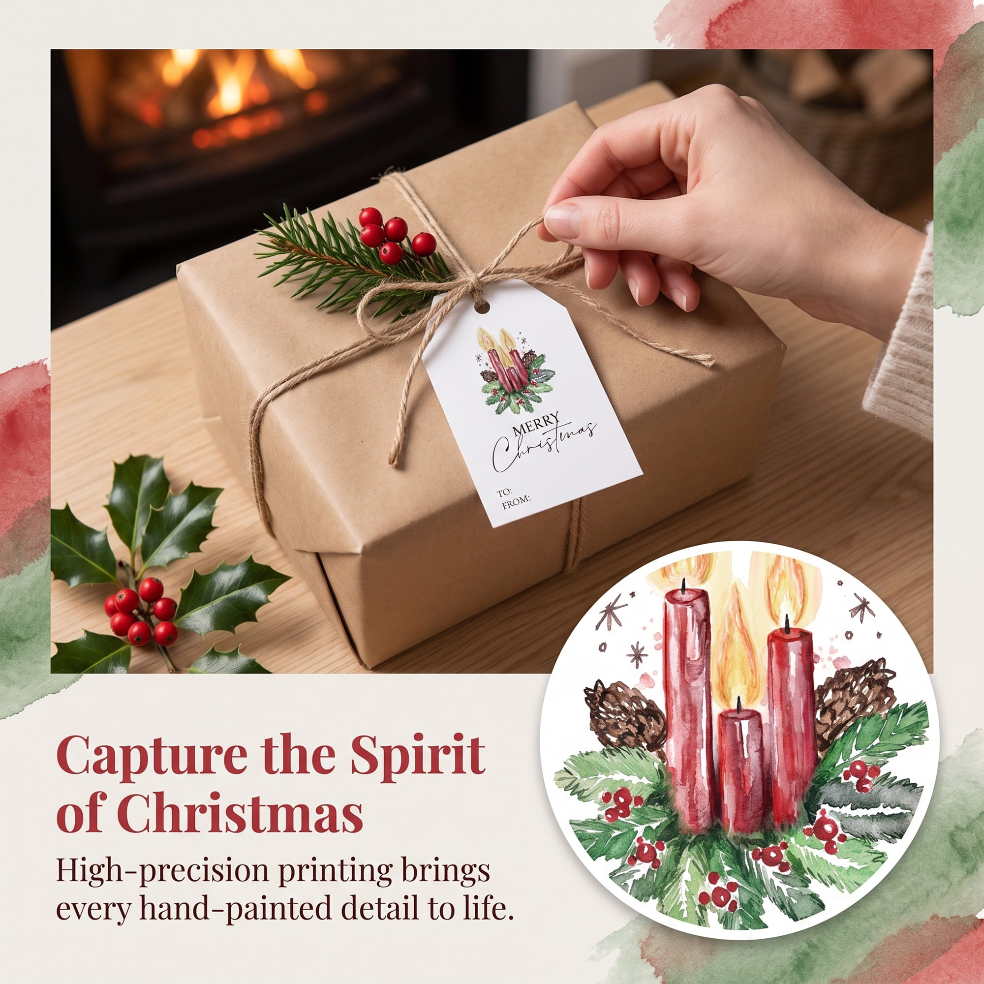 Unique Bargains 100Pcs Thick Gift Wrapping Tags with Twine Candle Wreath 2" x 3.1"