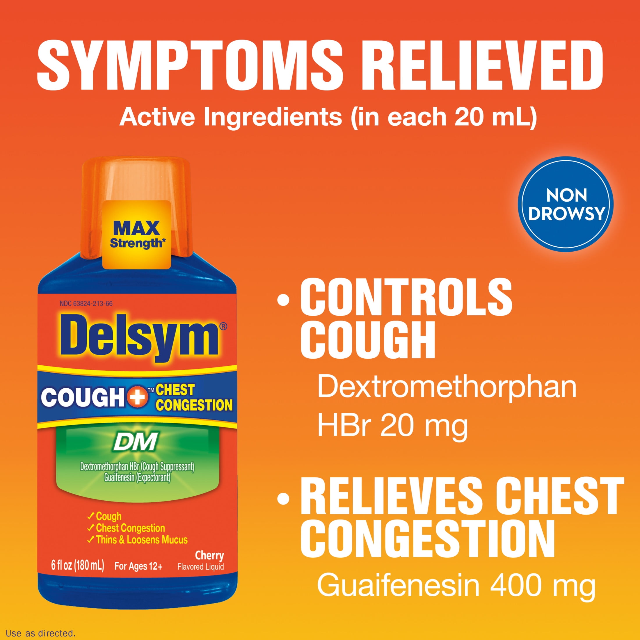Delsym Max Strength DM Cough + Chest Congestion Medicine, Cherry Flavor, Liquid, 6 fl oz