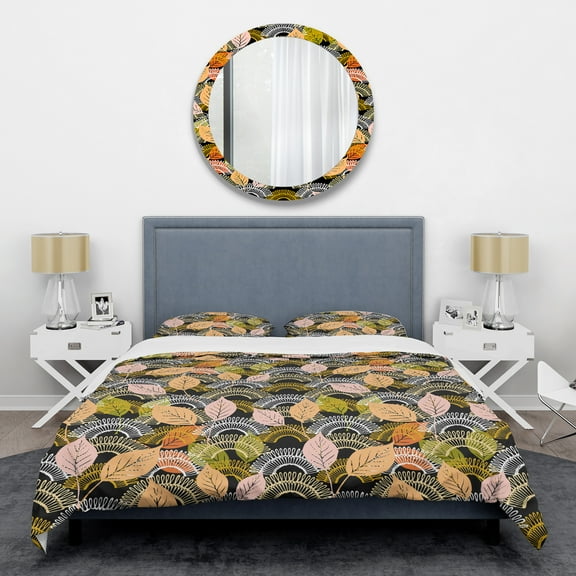 Designart 'Autumn leaves lace textured pattern' Mid-Century Modern Duvet Cover Set