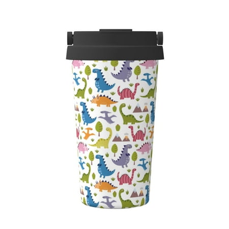 

Tebeau Cute Dinosaur Print Travel Coffee Mug Insulated Coffee Cup with Leakproof Lid Coffee Tumbler Reusable Coffee Cups with Seal Lid