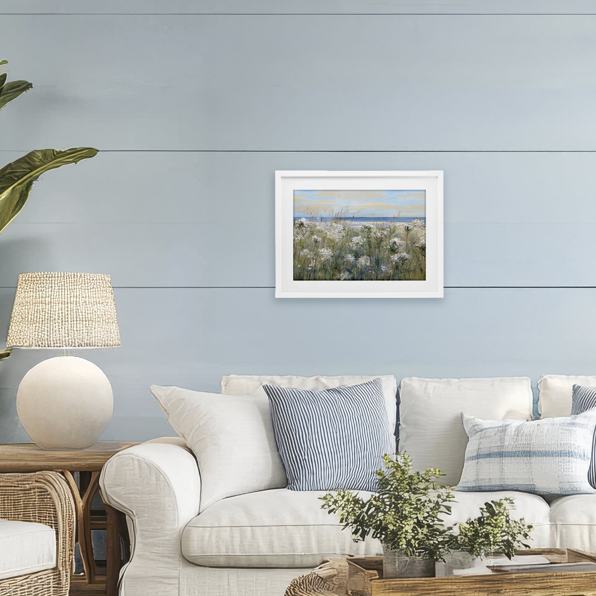 Stupell Industries Impressionist Seaside Meadow White Framed Print Under Glass, design by Sally Swatland