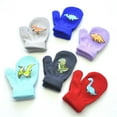thumbnail image 5 of Kids Winter Warm Knit Full Finger Gloves Cartoon Dinosaur Print Stretchy Mittens, 5 of 16