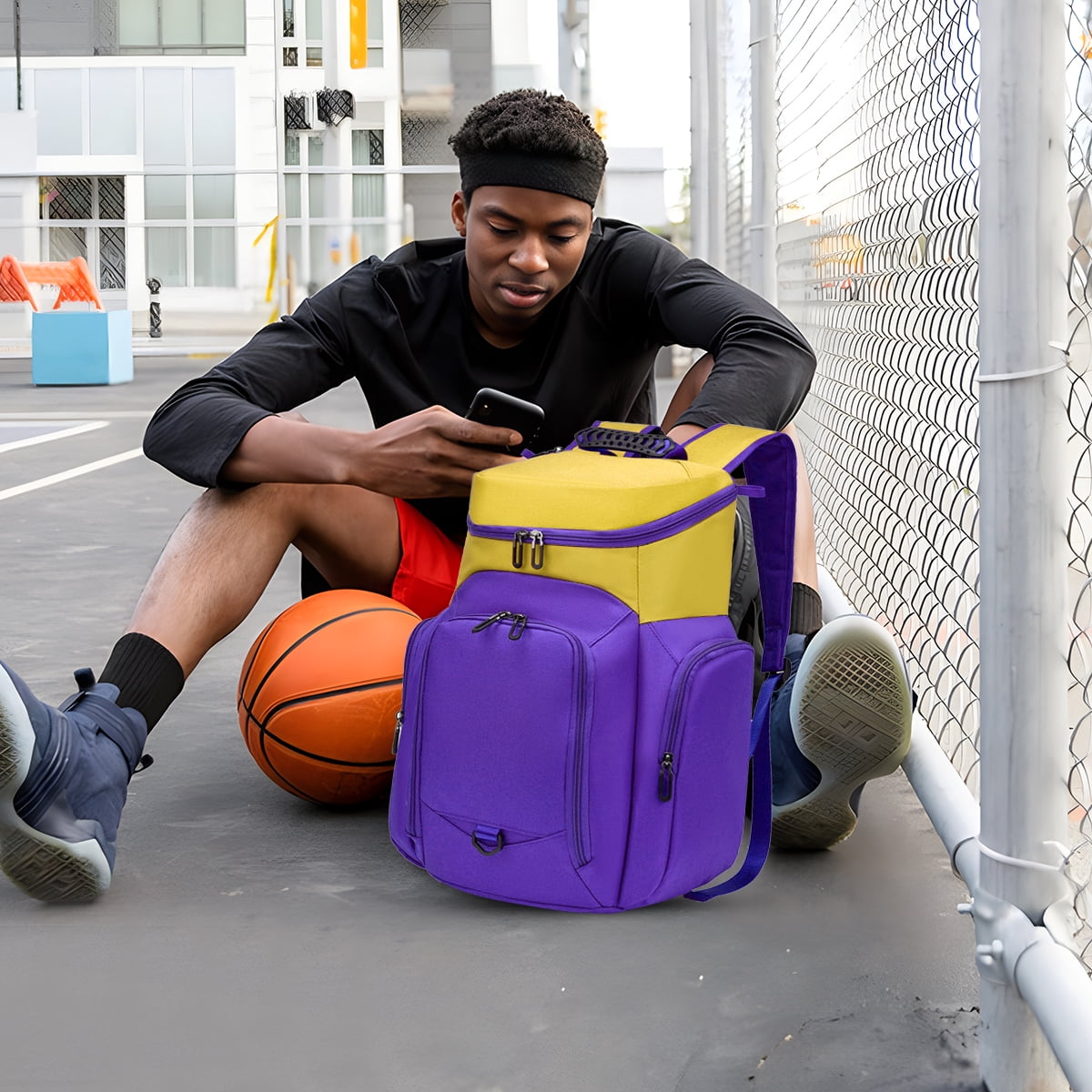 Sports Bag for Basketball, Soccer & More Basketball Backpack with Ball Holder & Shoes Compartment