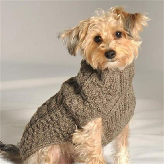 Chilly Dog CLLD-06-200706 Handmade Cable Knit Wool Dog Sweater, Gray - 2XL
