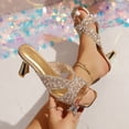 thumbnail image 2 of Gpaecead Women Sequined Rhinestone Low Heel Mules Square Toe Glitter Crisscross Strap Metallic Heel Spring Summer Party Elegant Shoes,Rose Gold, 2 of 8