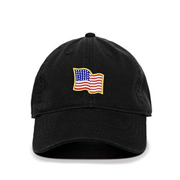 Tech Design American Flag USA Waiving Flag Baseball Cap Embroidered Cotton Adjustable Dad Hat Black