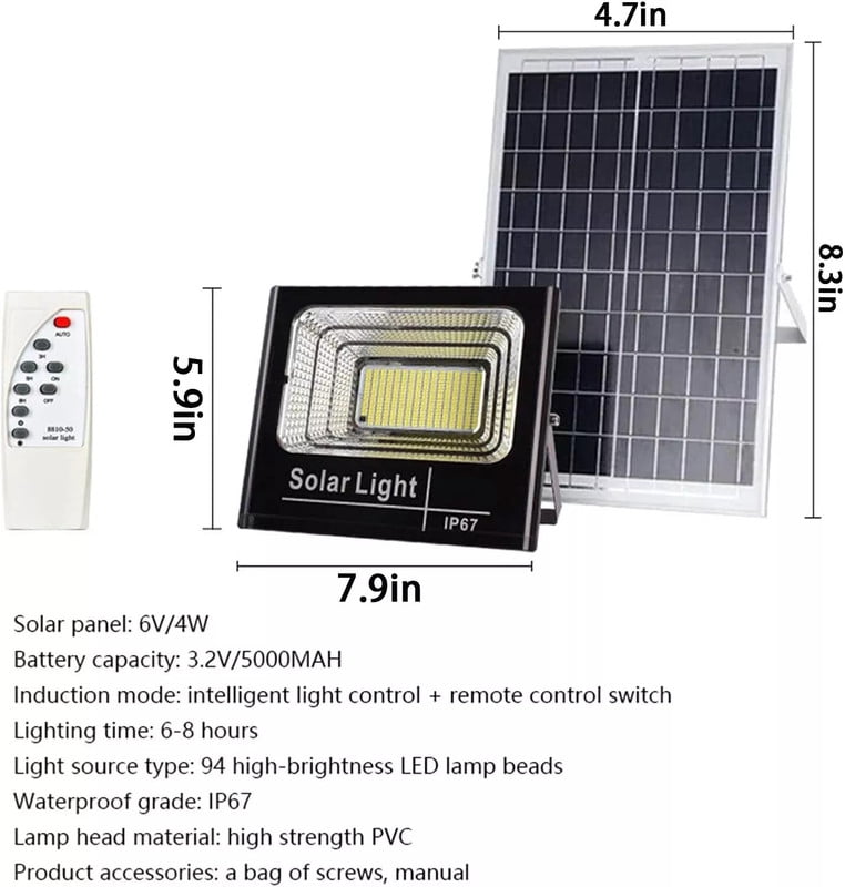 Commercial Solar Street Flood Light LED Lamp Outdoor Area Dusk-To-Dawn Wall Lamp for Streets, Parks & Outdoor Areas