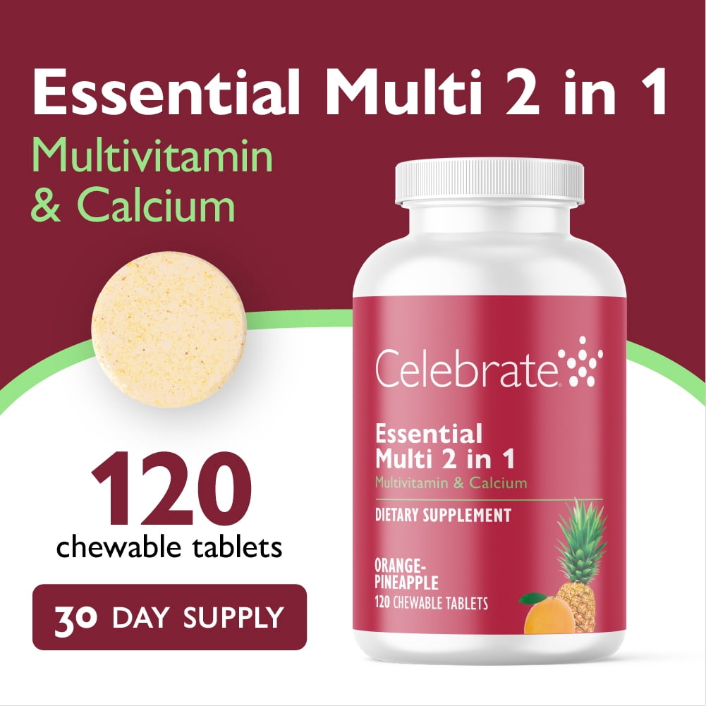 Celebrate Vitamins 2-in-1 Bariatric Multivitamin with Calcium Citrate Chewables, Orange Pineapple, 120 count