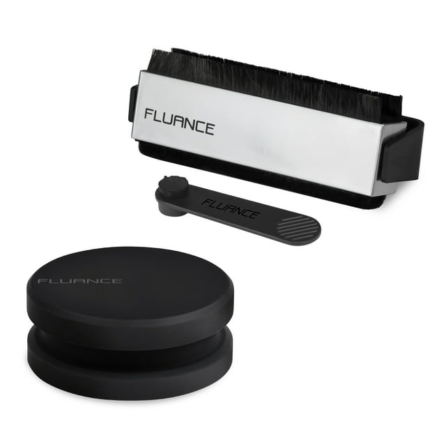 Fluance Vinyl Record Accessory Kit With Record and Stylus Anti-Static Carbon Fiber Brushes and Record Weight (VB52RW03)
