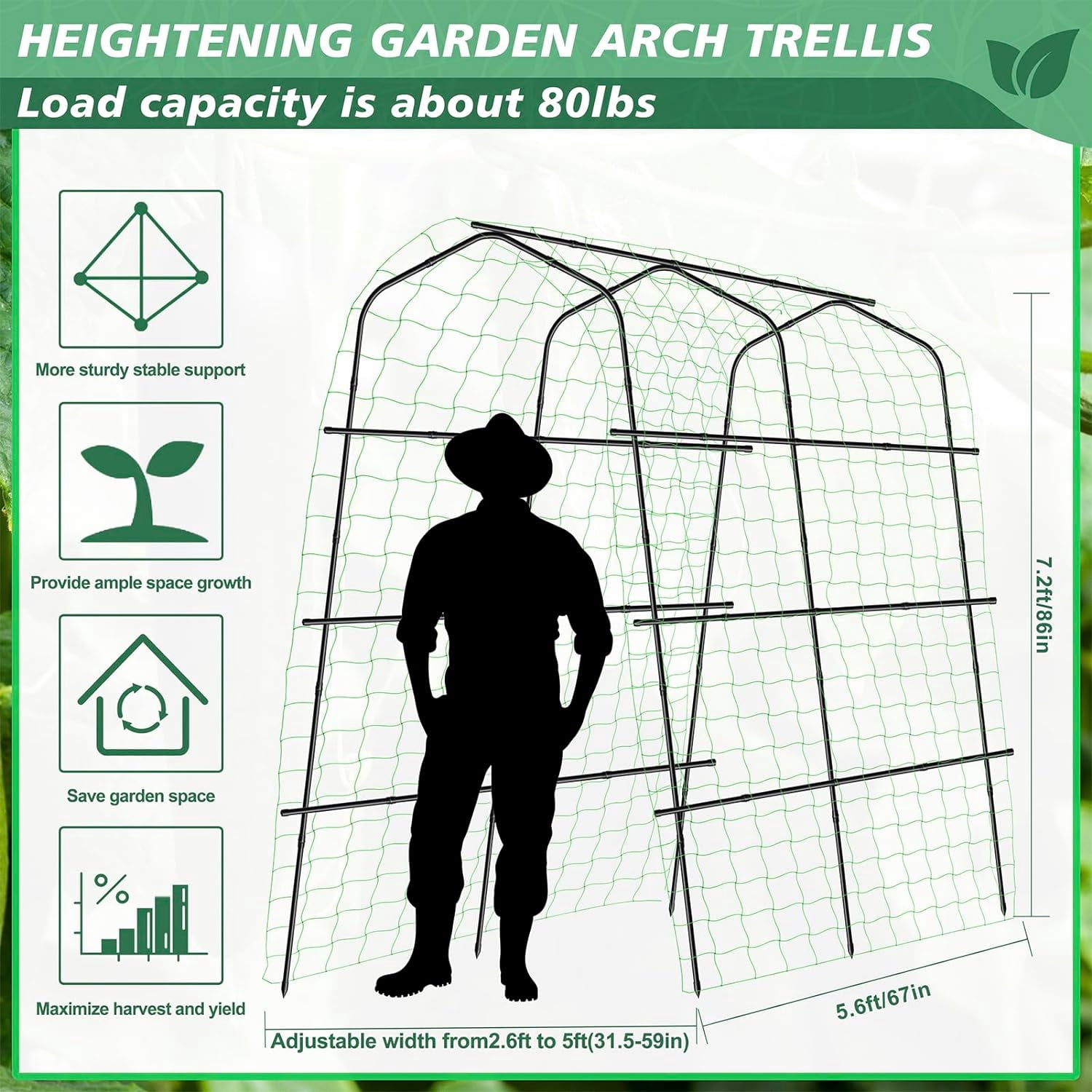Tall Garden Arch Trellis for Climbing Plants Outdoor, 7.2 ft Walkway Trellis, Heavy Metal Archway  Tunnel Large Trellis for Vegetables Fruits Flower Plant Cucumber Trellis for Garden Raised Bed