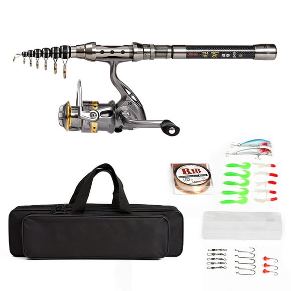 Telescopic Fishing Rod and Reel Combo Full Kit Fishing Reel Gear Organizer Pole Set with 100M Fishing Line Lures Hooks Jig Head and Fishing Carrier Bag Case Fishing Accessories