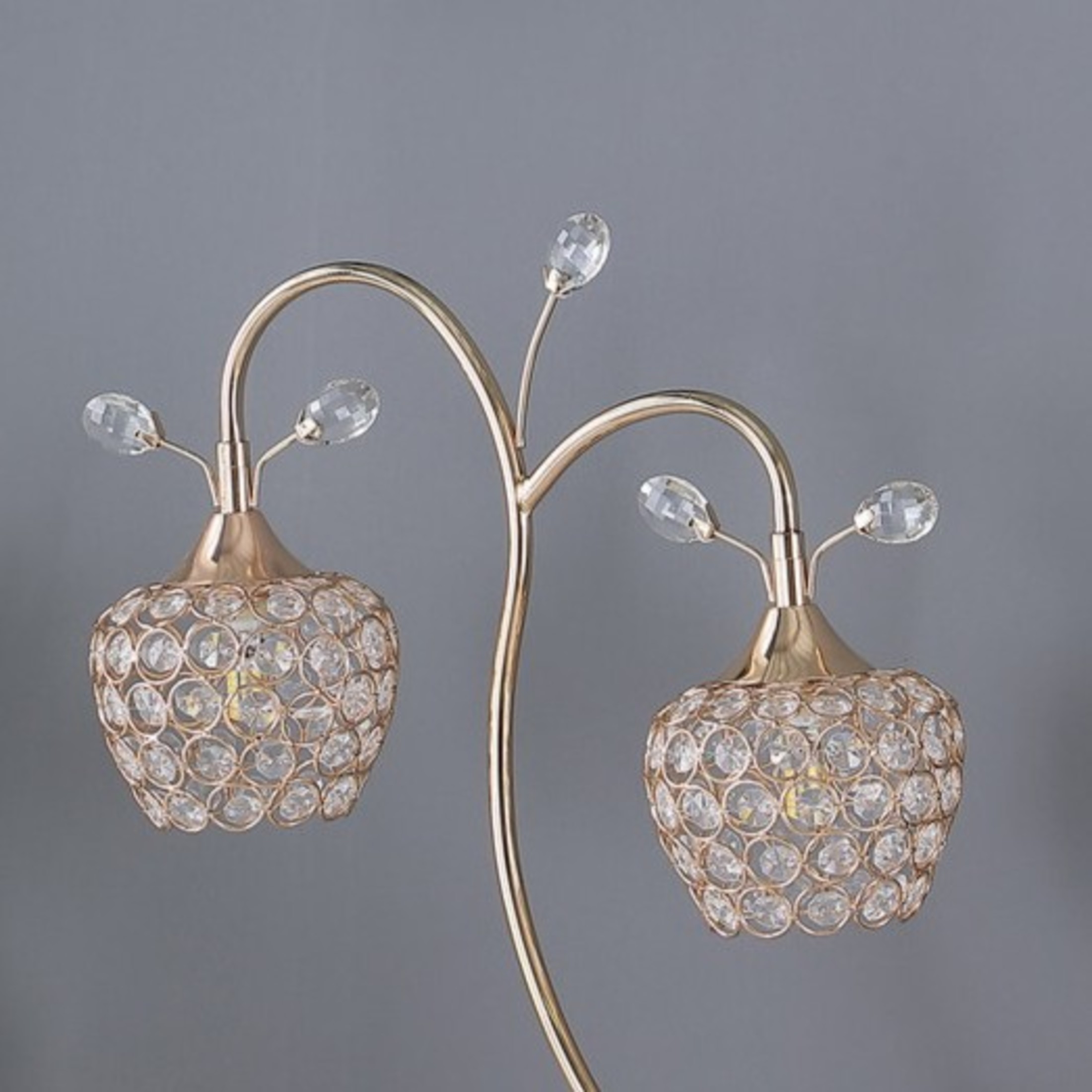 Noble House 17.25" Rose 2-Floral Bell Table Lamp, Wire Cage Shades, G9 Light Bulbs, Glam Accent, Rose Gold