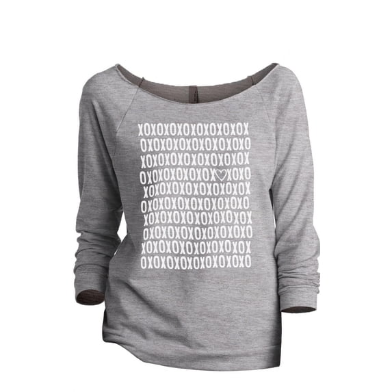 XOXOXO <3 Women's Fashion Slouchy 3/4 Sleeves Raglan Lightweight Sweatshirt Sport Grey Large