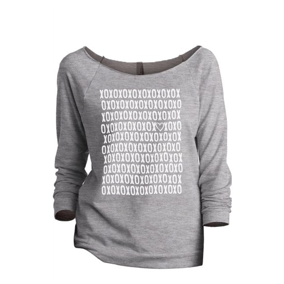 XOXOXO <3 Women's Fashion Slouchy 3/4 Sleeves Raglan Lightweight Sweatshirt Sport Grey Large