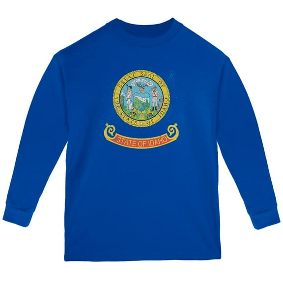 Born and Raised Idaho State Flag Youth Long Sleeve T Shirt Royal YMD