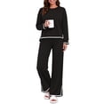 thumbnail image 5 of UVN Outfits Sets for Women Casual 2 Piece Lounge Sets Fall Long Sleeve Tops and Wide Leg Pants Tracksuits Pajamas Sets with Pockets, 5 of 12