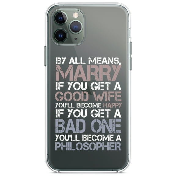 DistinctInk Clear Shockproof Hybrid Case for iPhone 13 Pro MAX (6.7" Screen) - TPU Bumper Acrylic Back Tempered Glass Screen Protector - Marry - Good Wife Become Happy