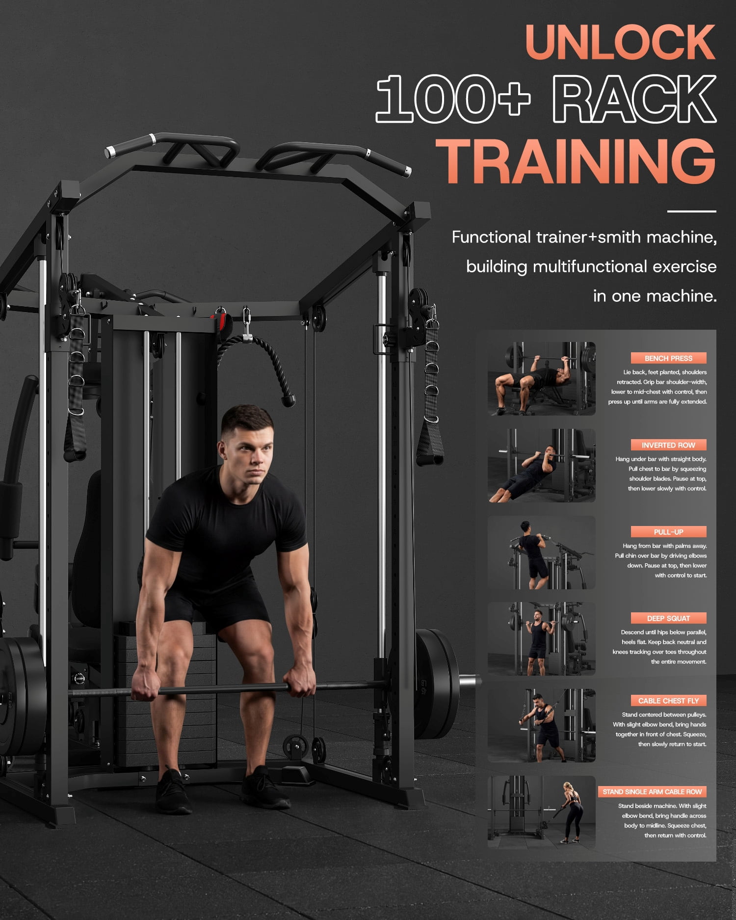 Dual-Station Smith Machine Home Gym, 140LB Weight Stack with LAT Pull-Down & Leg Press, All-in-One Workout Station for Couples & Family Strength Training