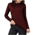 thumbnail image 3 of Loopsun Womens Thermal Tops, Thermal Shirt for Women, Womens Solid Color Casual Elastic Undershirt Warm Top Long Sleeve Turtleneck Blouse Wine M, 3 of 6