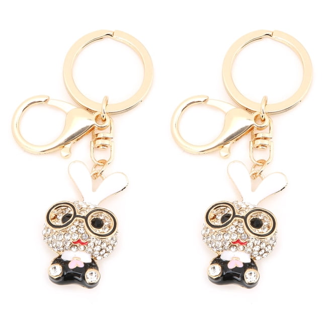 2 uds llavero colgantes lindo conejito forma adornos de diamantes de imitación accesorios para llaveros bolsa decoración regalo negro