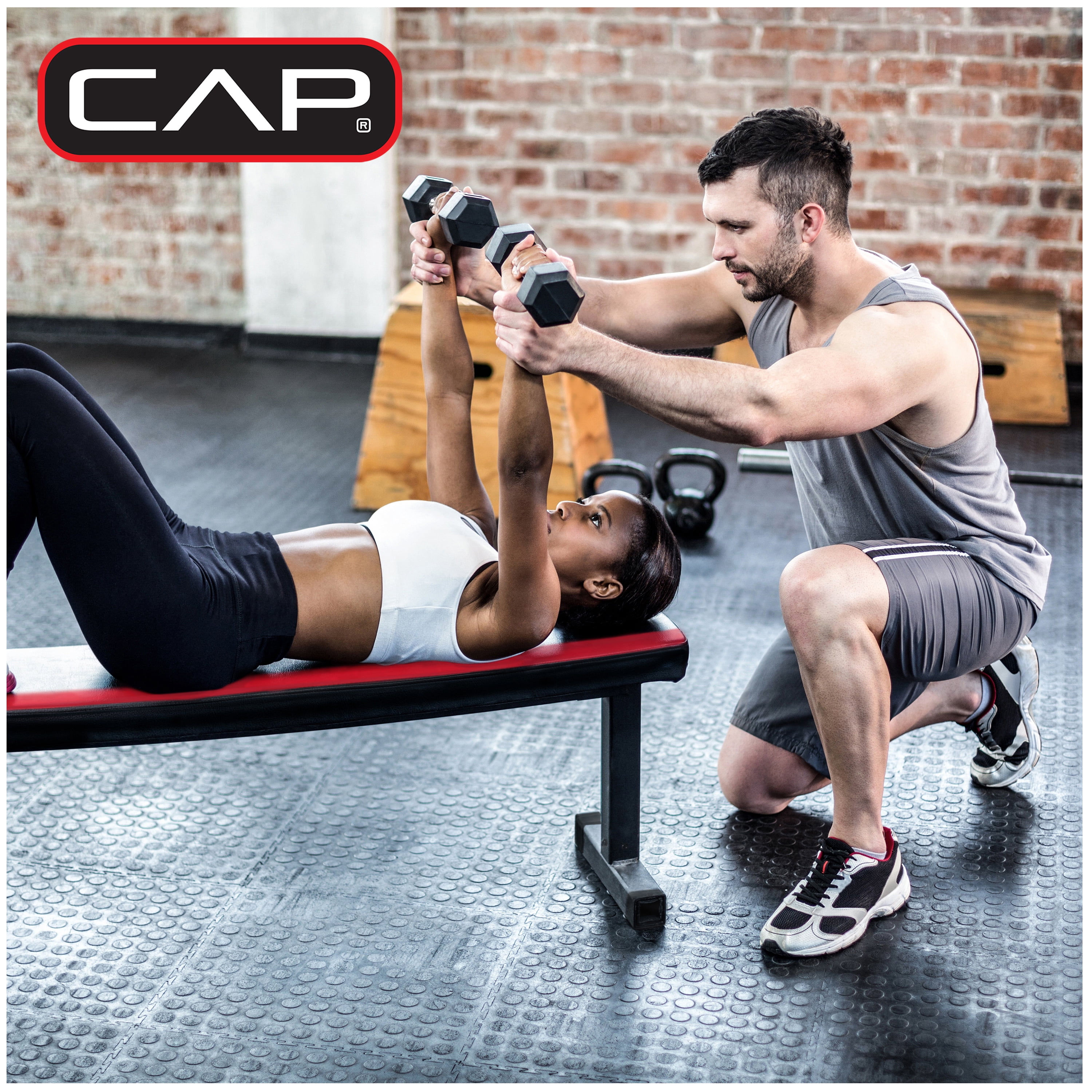 CAP 300lb Rubber Hex Dumbbell Set, Free Weights for Home Gym Strength Training