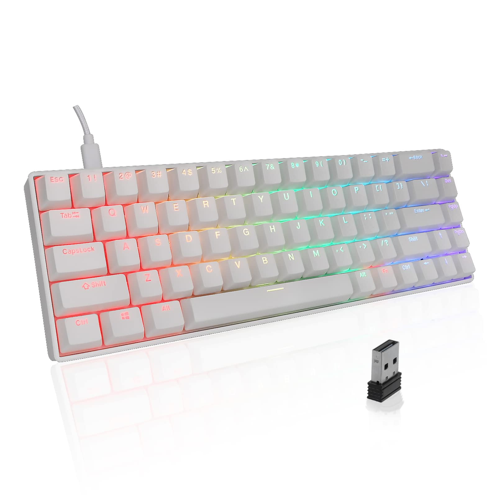 RNAB074W1QSV2 rottay rainbow backlit mechanical keyboard, white gaming  keyboard, wired computer keyboard with brown switch and aluminum pan