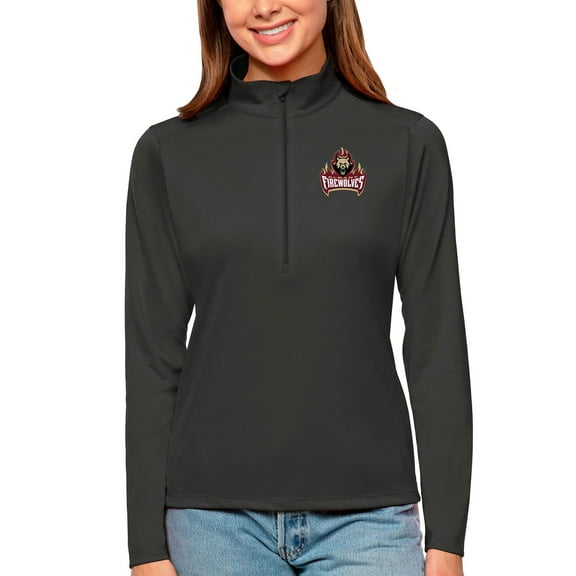 Women's Antigua Charcoal Albany FireWolves Tribute Quarter-Zip Pullover Top