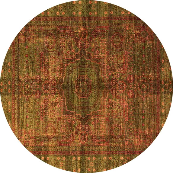 Ahgly Company Indoor Round Oriental Orange Modern Area Rugs, 7' Round