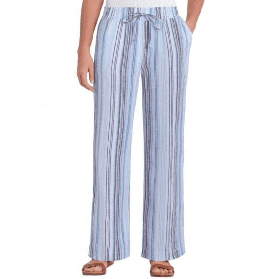 Briggs Ladies' Linen Blend Pull-On Lose Fit Pants, Blue Stripe, Medium