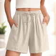 thumbnail image 2 of Linen Summer Shorts for Women with Pockets Side Textured Drawstring Elastic Waist Lounge Beach Boho Shorts (2XL, Beige), 2 of 6
