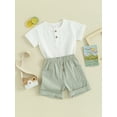 thumbnail image 3 of Bslissey Toddler Baby Boys Summer Clothes 6M 12M 18M 24M 3T Short Sleeve Crew Neck T-shirt Tops + Elastic Waist Shorts 2Pcs Outfits Infant Casual Short Pants Sets, 3 of 9