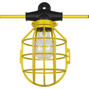 Diodesy 50FT Construction String Lights, 5 Sockets, E26 Medium Base, Yellow Cage, Commercial Grade, Linkable Construction Temporary Work String Lights, for Indoor & Outdoor Use, ETL Listed