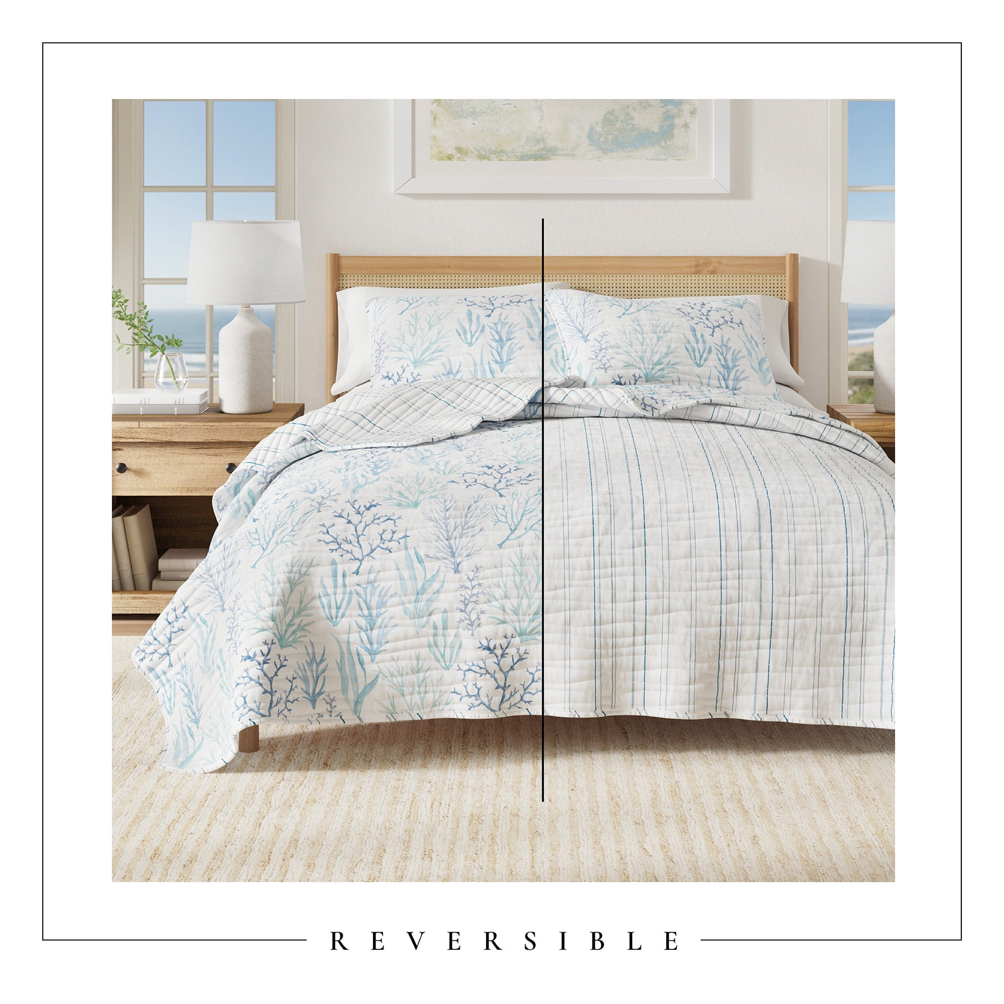 Coastal Quilt Set - Lightweight, Soft, All-Season - 2-Piece Reversible Bedding Set (Twin / Twin XL, Watercolor Coral)
