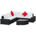 thumbnail image 1 of 6 Piece Outdoor Wicker Furniture Set, Patio Cushioned Rattan Sofa Chair and Table, Cream White, 1 of 7