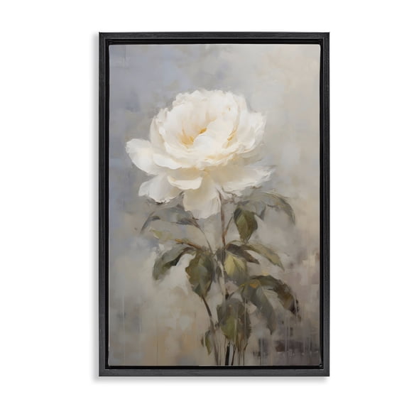 Stupell Industries Victorian Pale White Rose Black Floating Frame Canvas Art, 17 x 25, by LSR Design Studio
